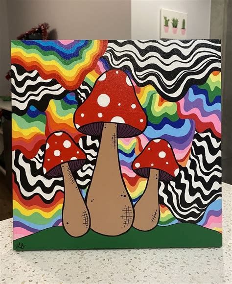 Paint the top of the mushroom a thin coat of white. . Hippie mushroom painting